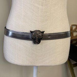 JOHN JOHN Silver Leather Belt w/ Studded Panther